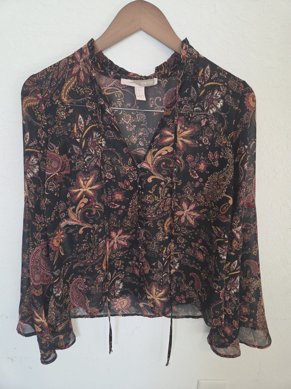 Forever 21 S Paisley Sheer Blouse Bell Sleeve Boho Whimsigoth 70s Festival Top